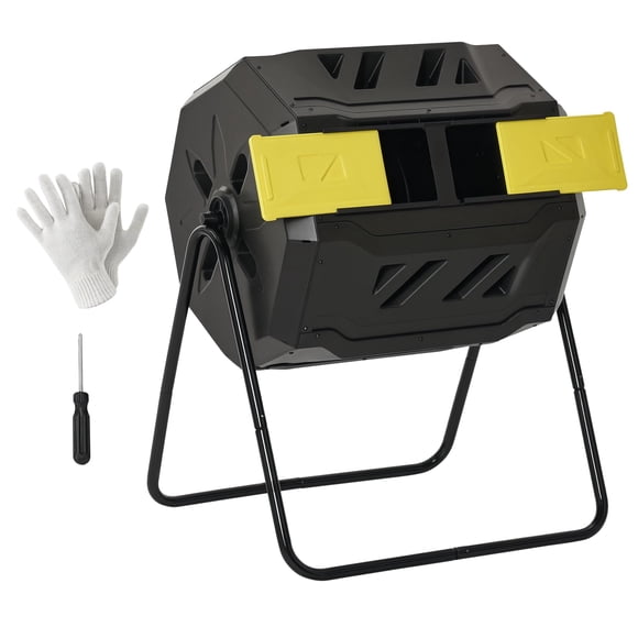 Contenedor de Compostaje Outsunny 160 L de Doble Cámara Giratoria Amarillo