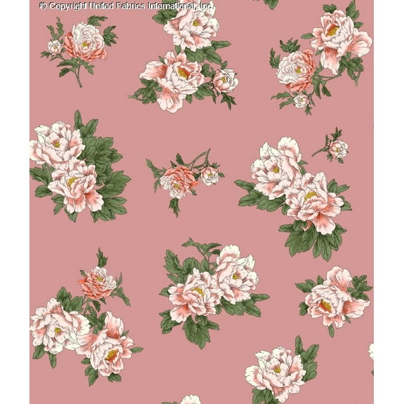 Crepe Techno Printed Lena Floral Peonies Stretch Crepe Dress Fabric (ROSE/SALMON/BLUSH, HalfaYard)