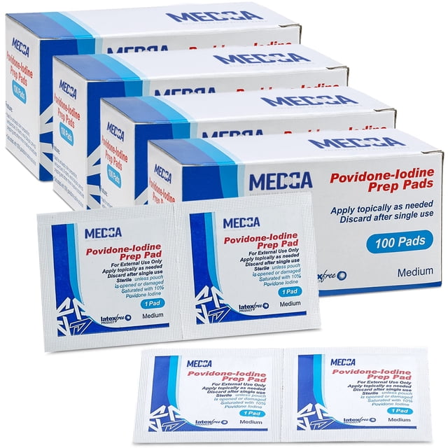 Iodine Prep Pads – 400 Count Box, Individually Wrapped Disposable Cotton Swabs with 10% Povidone-Iodine Solution for First Aid