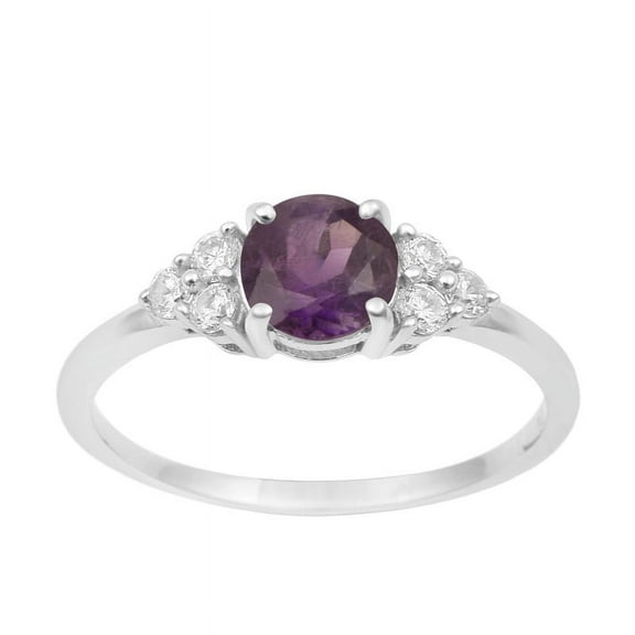 0.75 Ctw Round Shape Amethyst 925 Sterling Silver Solitaire Accents Women Engagement Ring