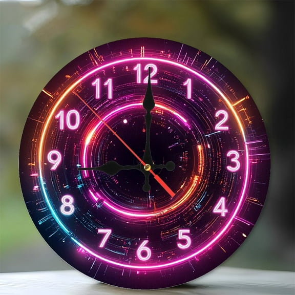 Neon Clock Wall Art Decor  Home  Room Decor 10-Inch Silent Wooden Wall Clock, Battery Operated (AA Batteries Not Included), Artistic Home Decor