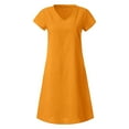 thumbnail image 6 of YUHAOTIN Women's Linen Dresses with 3/4 Sleeves V Neck Solid Color Linen Cotton Short Sleeve Midi Dress for Summer and Fall Womens Dresses Spring Long Wedding Guest, 6 of 7