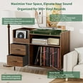thumbnail image 5 of Record Player Stand with Power Outlet, Turntable Table with Flip-Down Lid and Storage for 300+ Vinyl Records, Media Console with 2 Drawers, Brown, 5 of 18