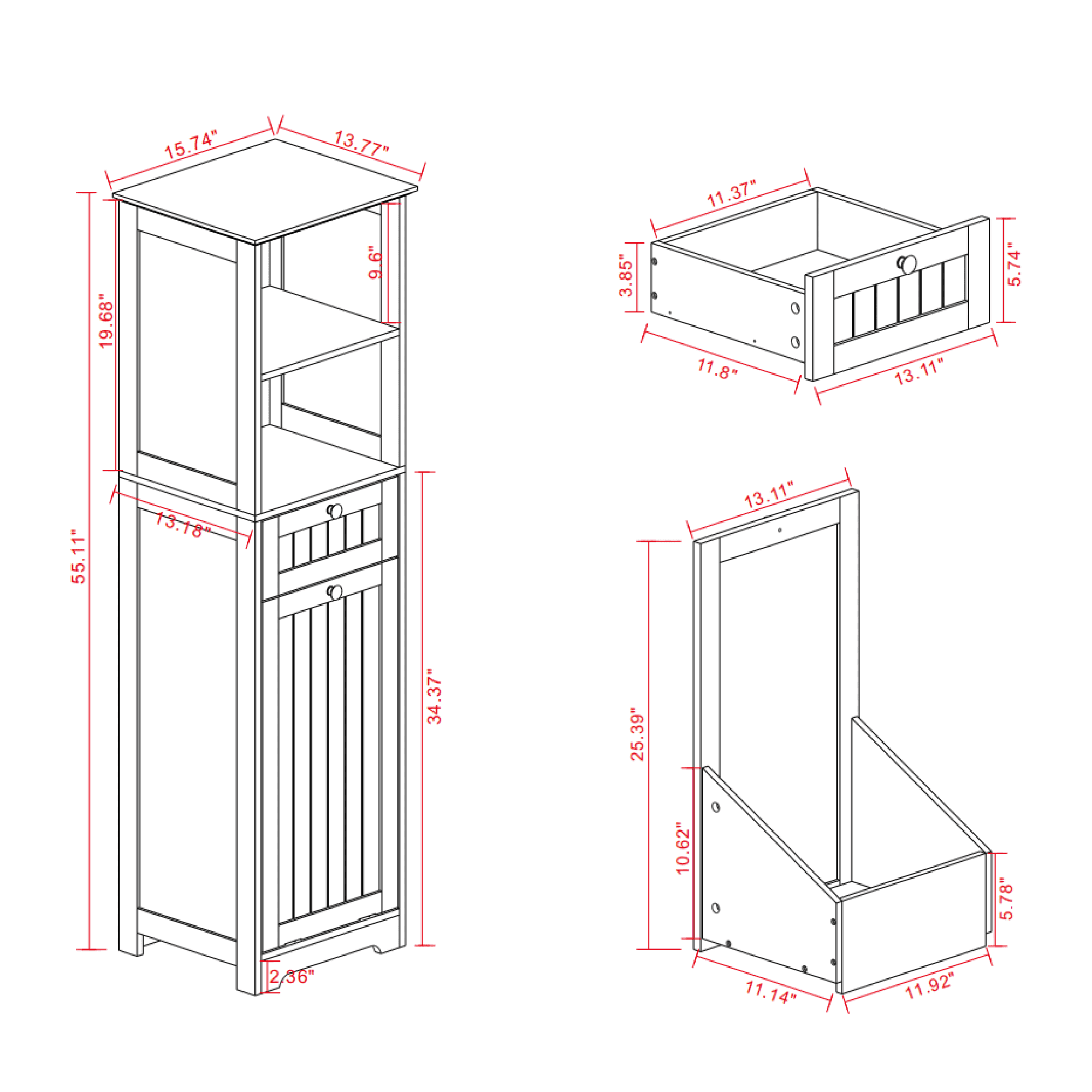 Leumius Tilt-Out Laundry Hamper Cabinet,Freestanding Laundry Sorter Cabinet with Compartment & Drawer,White