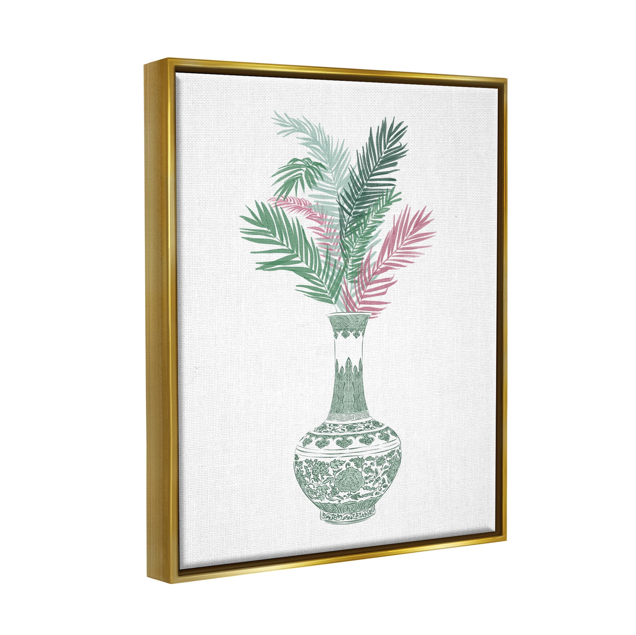Stupell Industries Botanical Ornate Pattern Vase Graphic Art Metallic Gold Floating Framed Canvas Print Wall Art, Design by Ziwei Li