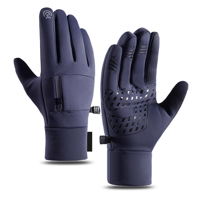 Qarigey 1 par de guantes de ciclismo para hombres y mujeres, manopla térmica impermeable para exteriores, manopla con cremallera, Protector calentador guantes y mitones Azul oscuro L Qarigey AP013273-06