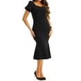 thumbnail image 1 of INSPIRE CHIC Robes Élégantes de Bureau pour Femmes, Encolure Cœur, Manches Courtes Bouffantes, Robe Midi Sirène Noire m, 1 of 5