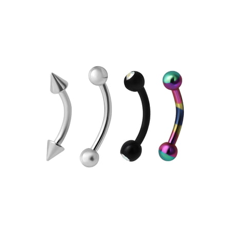 Body Jewelry Women's 16G Assorted Eyebrow Jewelry Set – 4 Pieces