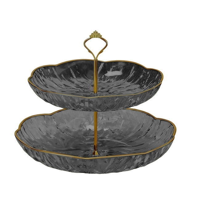Black Black Double Layered Fruit Plate 24Cm Exquisite Household Serving Plates For Living Room Coffee Table Candy Snack Display Plate Plastic Dessert Plate For Party Gathering