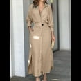 thumbnail image 4 of Vestido Maxi Informal de Otoño para Mujer, con Solapa, Abertura, Antiarrugas, y Bolsillos para Vacaciones Albaricoque S, 4 of 5