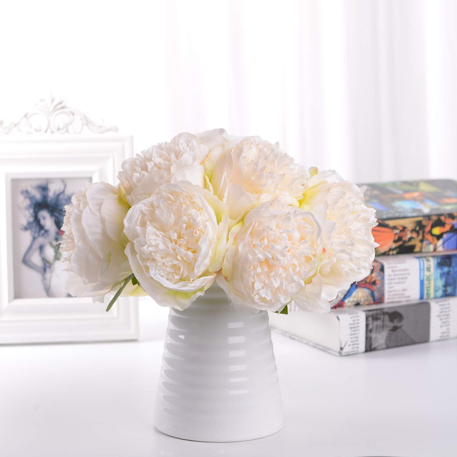 5 Head Artificial Peony Bouquet Silk Fake Flowers Leaf Wedding Party Home Decor 