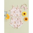 thumbnail image 3 of Musuos Baby Girls Summer Shorts Sets 6 12 18 24M Sleeveless Floral Butterfly Print Camisole Ruffle Shorts Headband Sets, 3 of 10