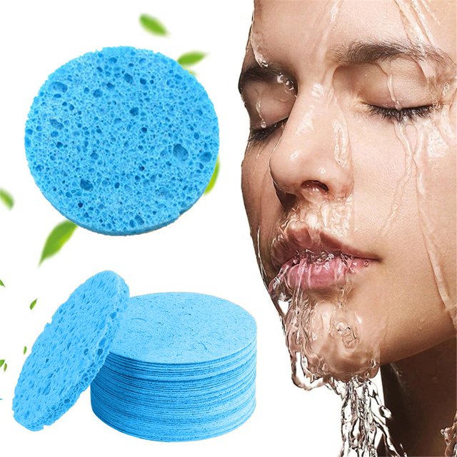 30Pcs Natural Cleaning Wood Pulp Cotton For Facial Cleansing Sponge For Exfoliating Wood Pulp Cotton,Blue Makeup Puff