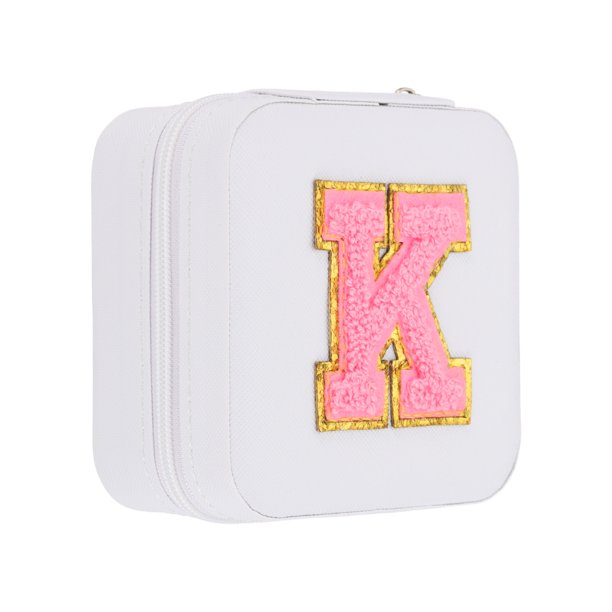 Estuche de Joyería de Viaje Uxcell, Caja de Joyería Inicial Pequeño Organizador de Viaje con Espejo para Mujeres Anillos Pendientes Collares Pulsera K