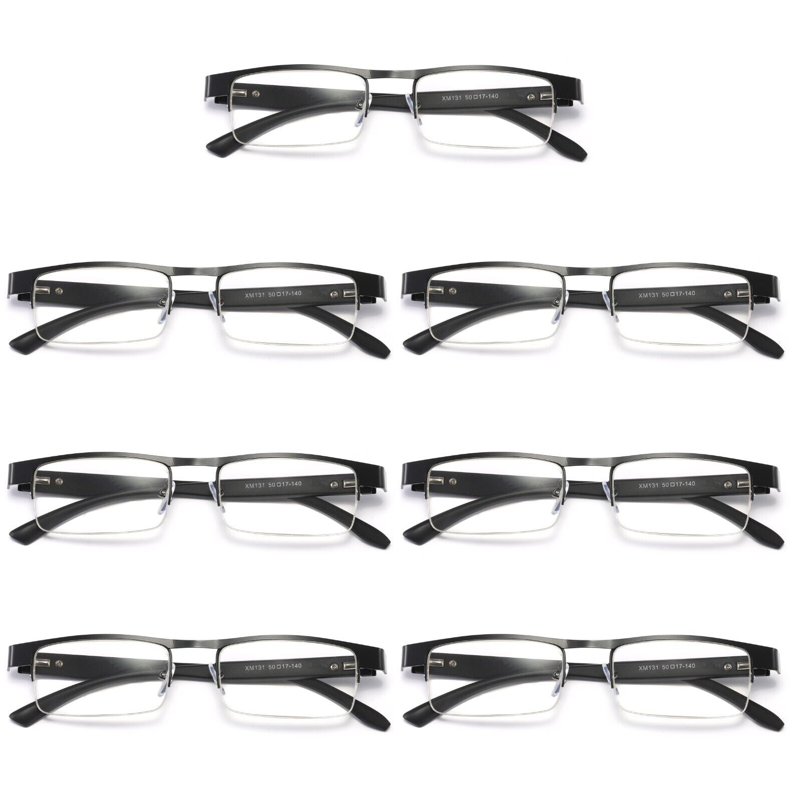 7 Pairs Mens Rectangular Metal Half Frame Reading Glasses Spring Hinge Black Readers 0 75