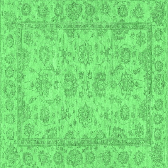 Ahgly Company Indoor Square Oriental Emerald Green Traditional Area Rugs, 7' Square