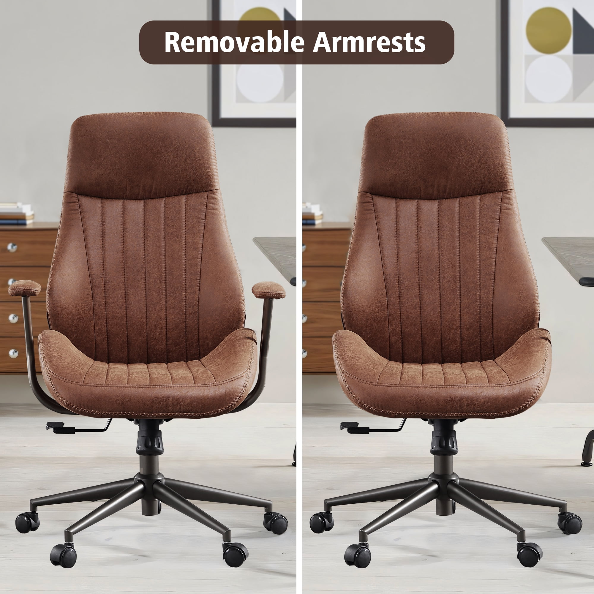 Ovios High Back Office Chair Ergonomic Height Adjustable Home Computer Chair Rolling Swivel Task Chairs with Suede Leather