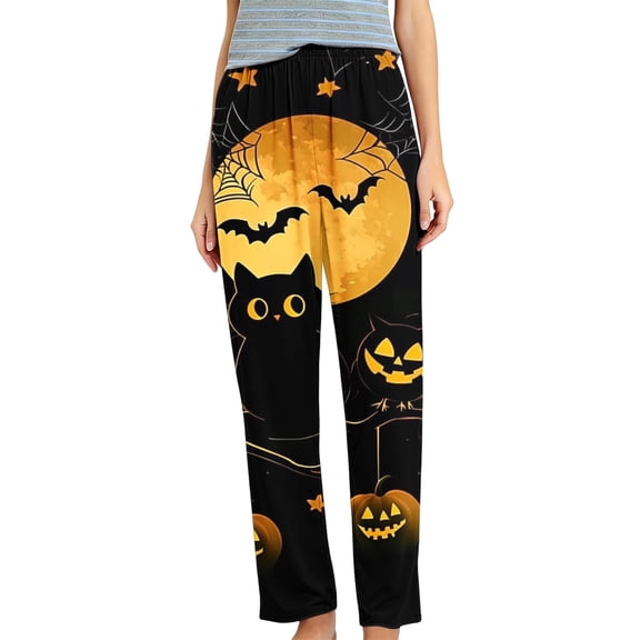 Miqool Women's Casual Pajama Pants Full Length Sleepwear Lounge Bottoms with Elastic Waist for Halloween S-5XL