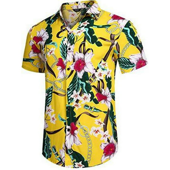 TIHLMK T-Shirts à Manches Longues pour Hommes Chemise Hawaïenne Ample Décontractée de Plage Chemise à Boutons Col Imprimé