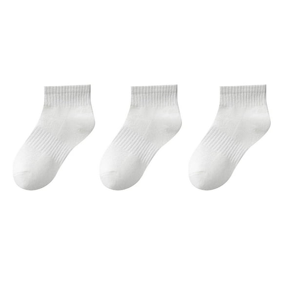 Zwiiyzr Little Girl Boys 3Pc Baby Socks Toddler Cotton 3 Pairs Solid Color Ankle Socks Crew Socks Fits 3-16 Years Old White