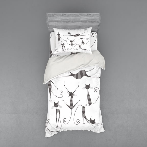 Ambesonne Animal Bedding Set 3 Pcs, Funny Skinny Striped Cat, Twin, Dimgray