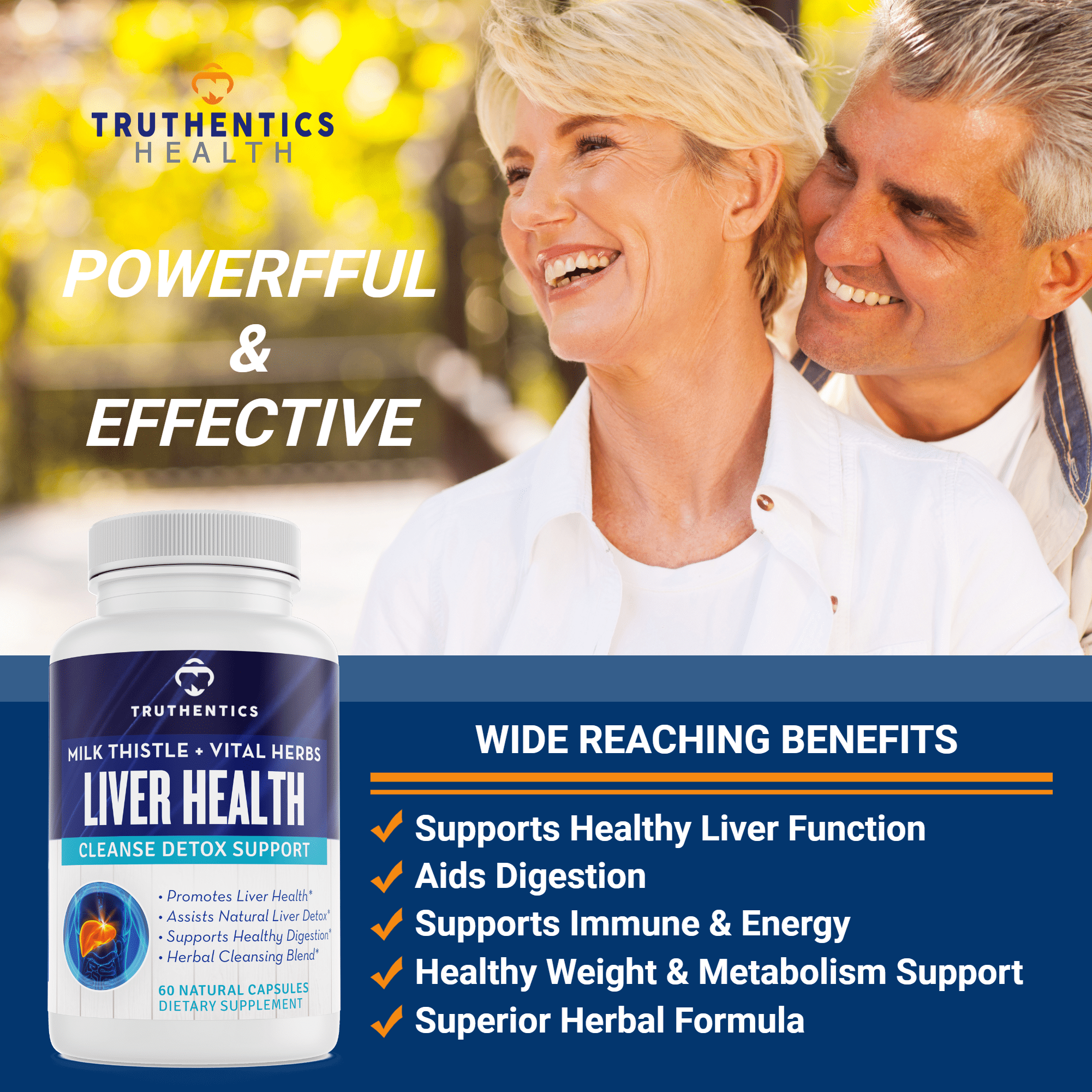 Truthentics Liver Health Supplement 2 Pack – Milk Thistle, Artichoke, Dandelion & Turmeric Formula for Daily Liver Support – 120 Capsules