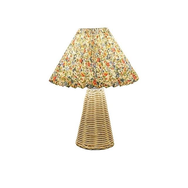 Binwennn Music Visualizer Distance Lamps Small Wicker Lamp Wicker Table Lamp Pleated Lampshade USB Vintage Bedside Lamp Farmhouse Lamps For Decoration For Kitchen Counter