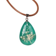 Yesbay Glow in The Dark Dried Flower Teardrop Pendant Necklace Women Xmas Gift Jewelry-Green