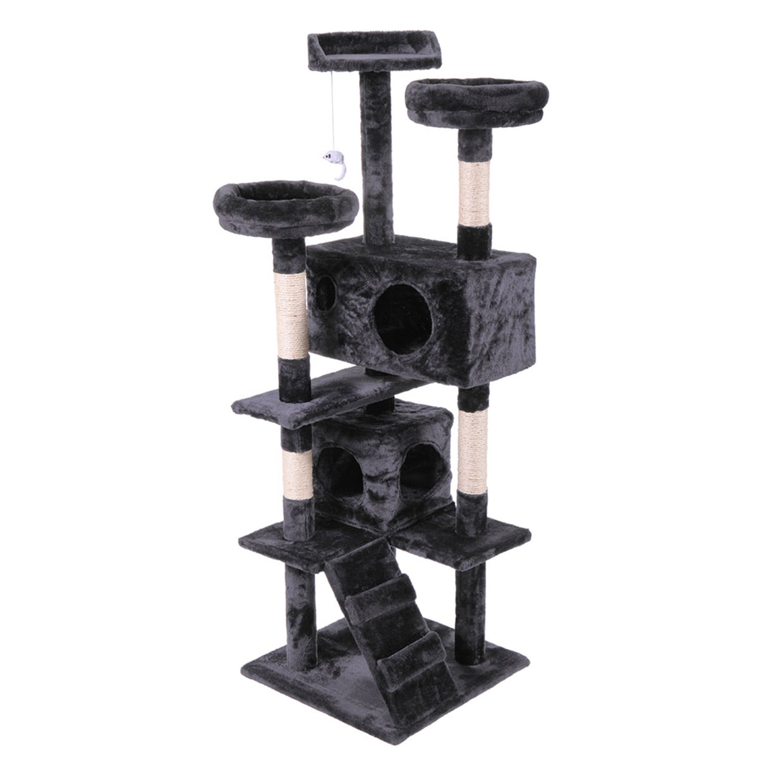 Pefilos 42" Cat Tree Tower, Small Cat Condo with Curved Metal Supporting Frame, Cat Tree House with Perch and Hanging Ball, Gray Pefilos 42" Cat Tree Tower, Small Cat Condo with Curved Metal Supporting Frame, Cat Tree House with Perch and Hanging Ball, Gray
