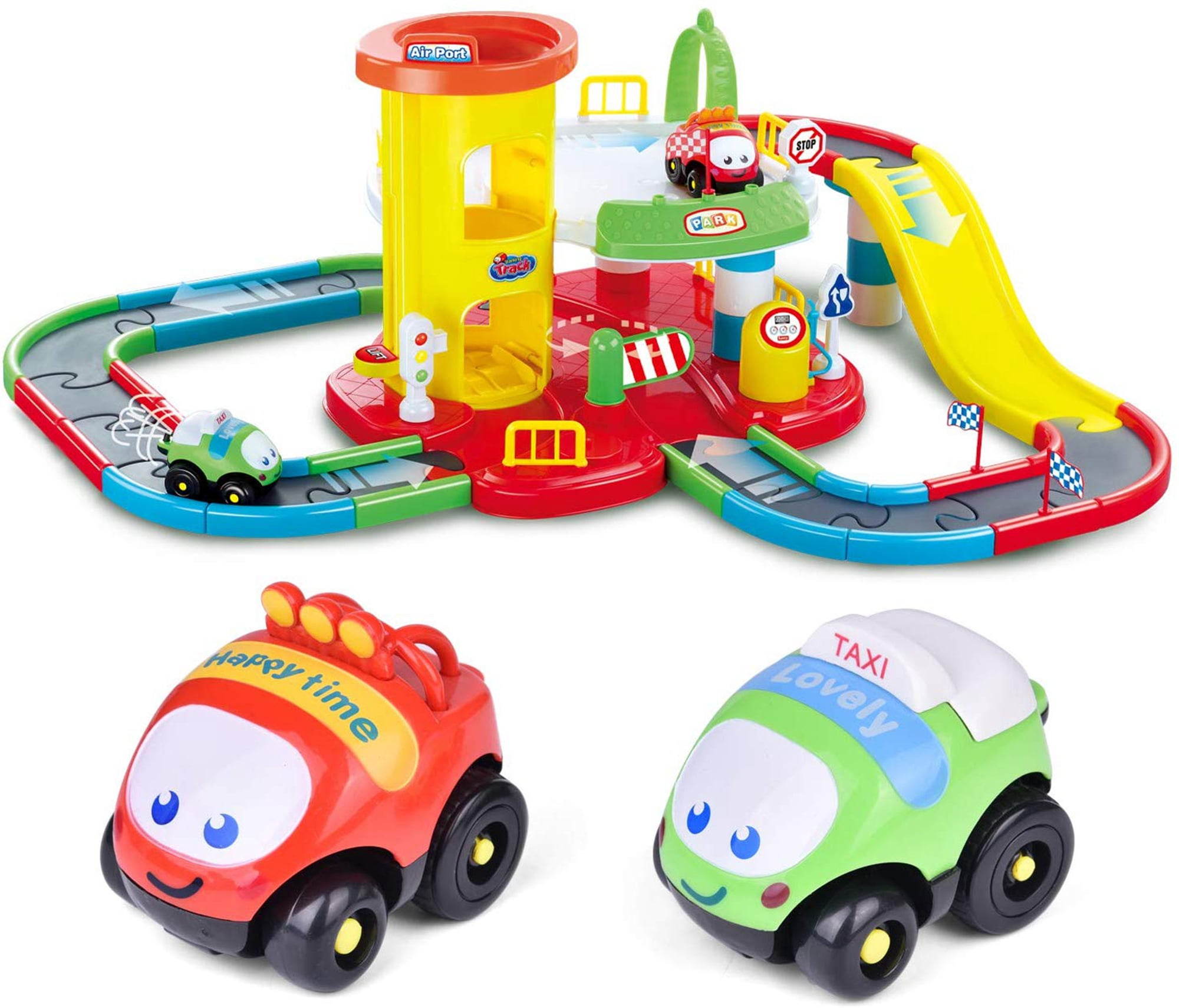 Toy Garage Playset for Toddlers, Race Track Elevator Cars, Stem