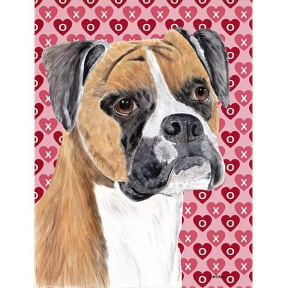 Carolines Treasures SC9249GF 15 x 15 In. Boxer Hearts Love And Valentines Day Portrait Flag- Garden Size
