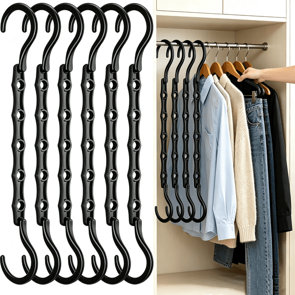 CHICAURA Space Saving Plastic Clothes Hook Hangers for Closet, 16 Count, Black