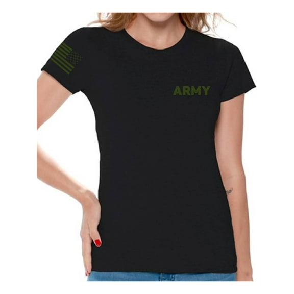 Awkward Styles Army Tshirt for Women Army Shirt with Usa Flag on Sleeve Patriots Gifts for Her Military Army Shirt American Flag Sleeve Army T Shirt for Women Army Gifts Army Physical Training Shirt