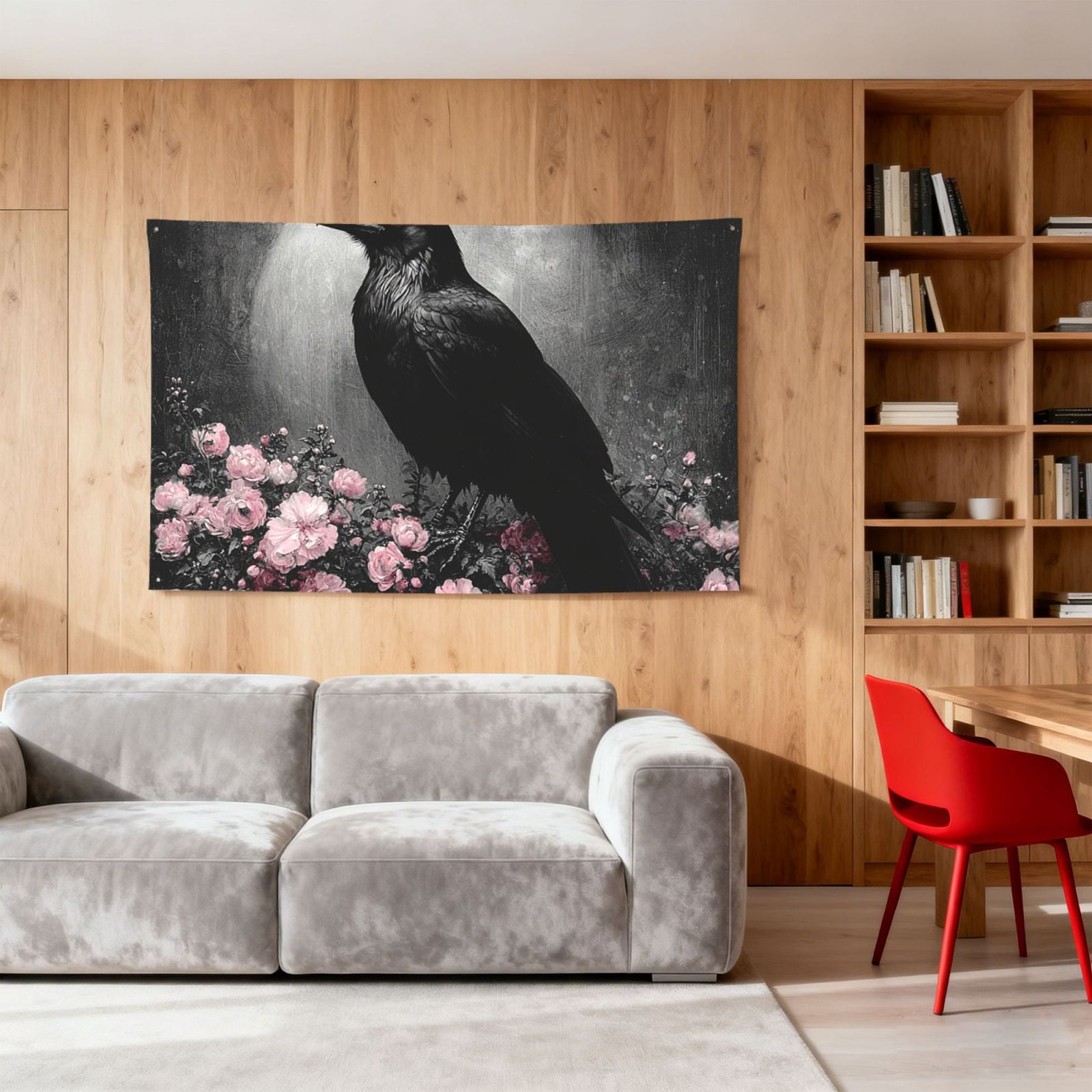Crow Raven Flowers Full Moon Black Four Hole Decorated Banner Flag for Garden Yard Home Decoration Indoor Outdoor 4x6 Ft