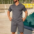 thumbnail image 2 of FRSASU Men's 2 Pieces Beach Outfit Set Short Sleeve Lapel Button Down Shirts Shorts Summer Casual Outfits Dark Gray, 2 of 6