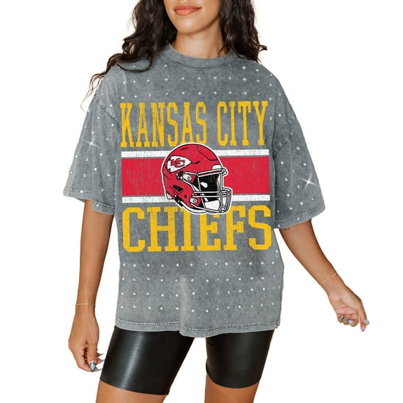 Women's Gameday Couture Gray Kansas City Chiefs Oversized Mini Rhinestone Classic T-Shirt