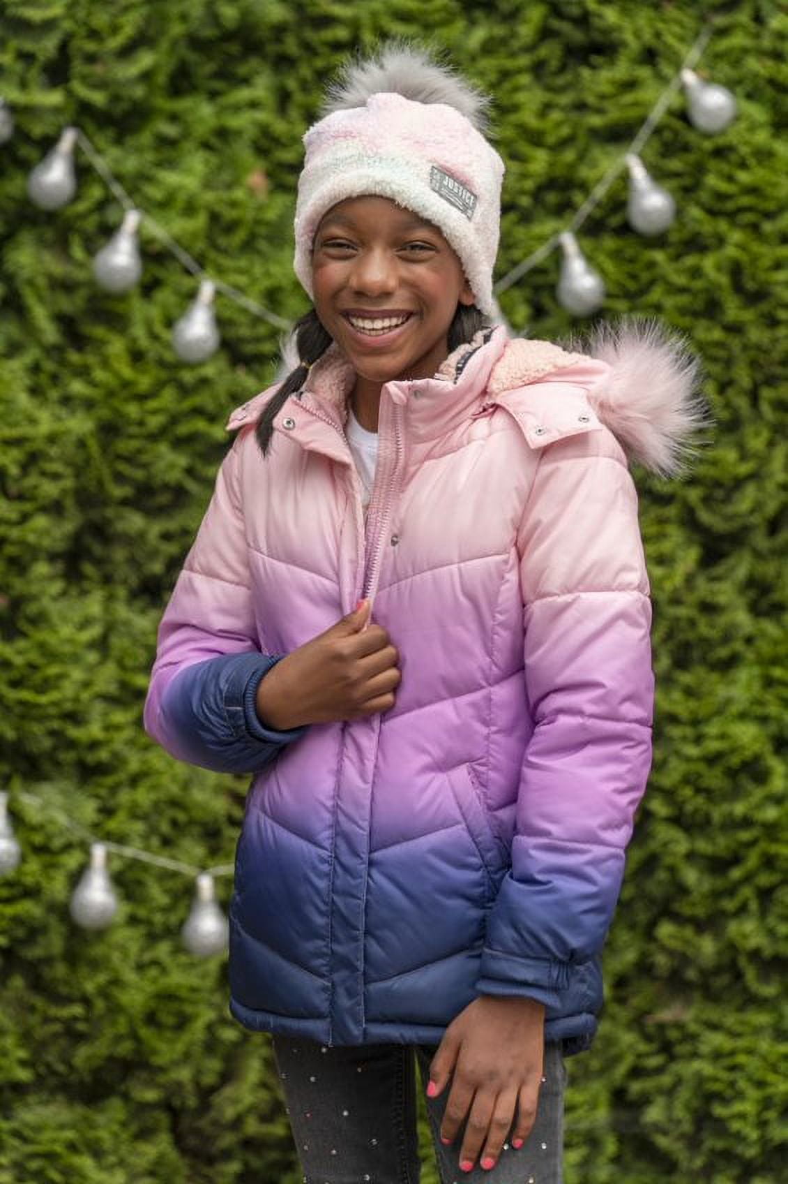 Justice Girls Puffer Jacket with Faux Fur Lined Hood, Sizes 5-18