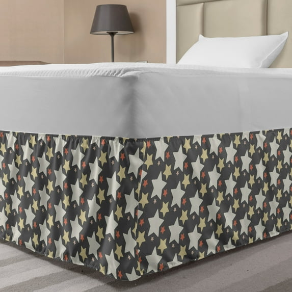 Retro Bed Skirt, Big and Little Star Silhouettes in Different Colors Celestial Abstraction Celebration, Elastic Bedskirt Dust Ruffle Wrap Around for Bedding Decor, 4 Sizes, Multicolor, by Ambesonne