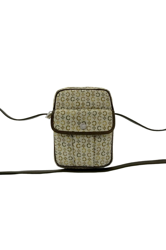Pre-Owned CELINE C Macadam Logo Hardware Canvas Leather Mini Shoulder Bag Pouch Khaki Gold 38319