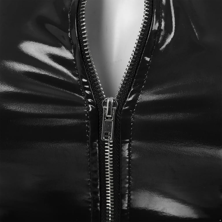 YONGHS Womens Patent Leather Tank Top Sleeveless Zipper Vest