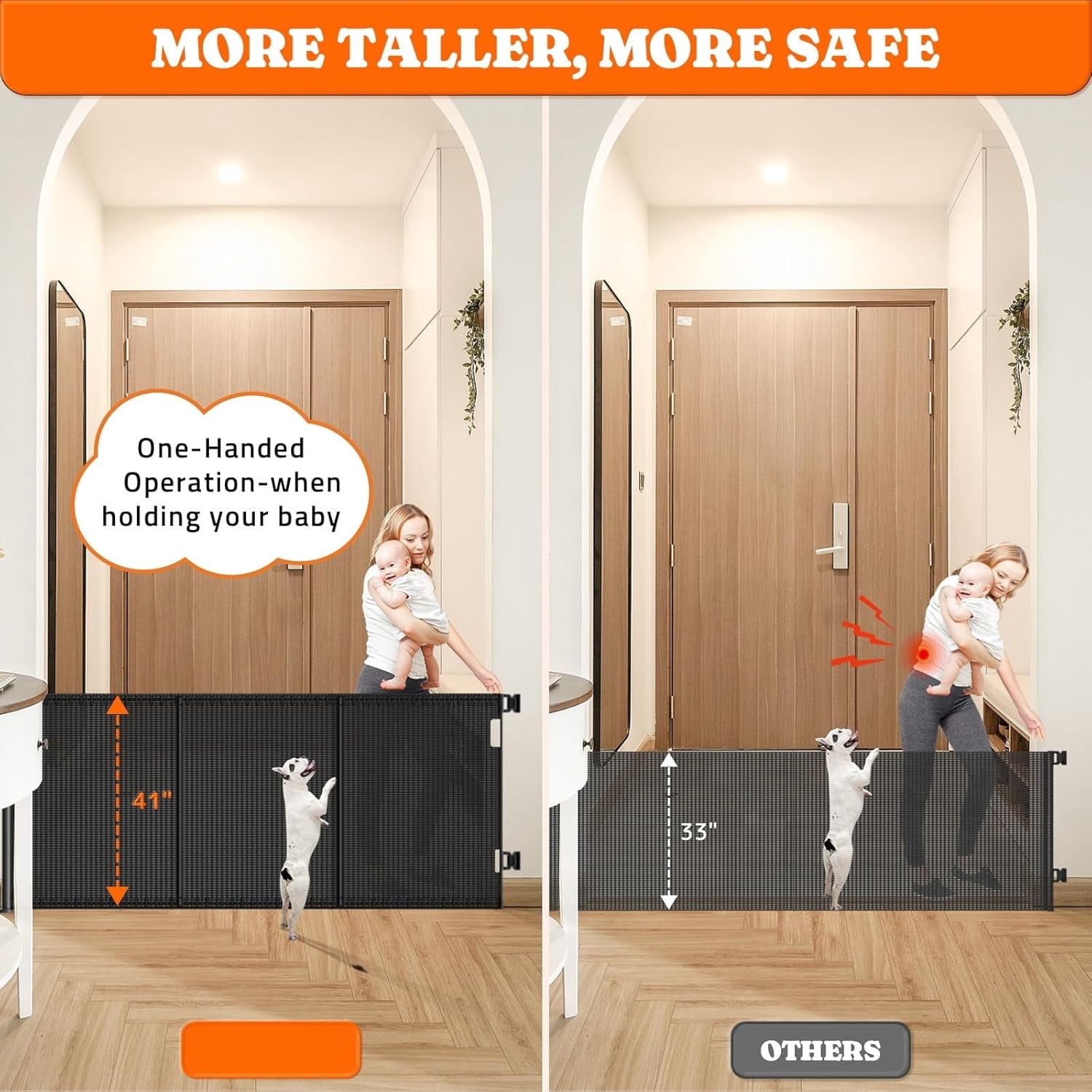 Gates Extra Wide, 41" Tall Extends up to 71" Wide, Dog Gate Indoor for Stairs, Pet Gate with Support Rods for Doorways Hallways Indoor & Outdoor-Black
