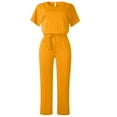 thumbnail image 4 of Leesechin Pants for Women Short Sleeve Playsuit Clubwear Straight Leg Jumpsuit with Belt, 4 of 6