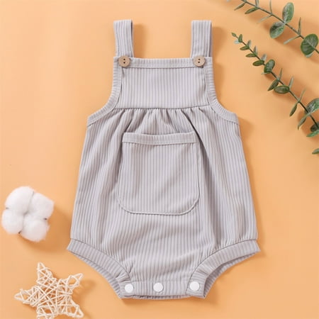 

THE WILD Toddler Boys Girls Ribbed Solid Pocket Bodysuit Suspender Romper