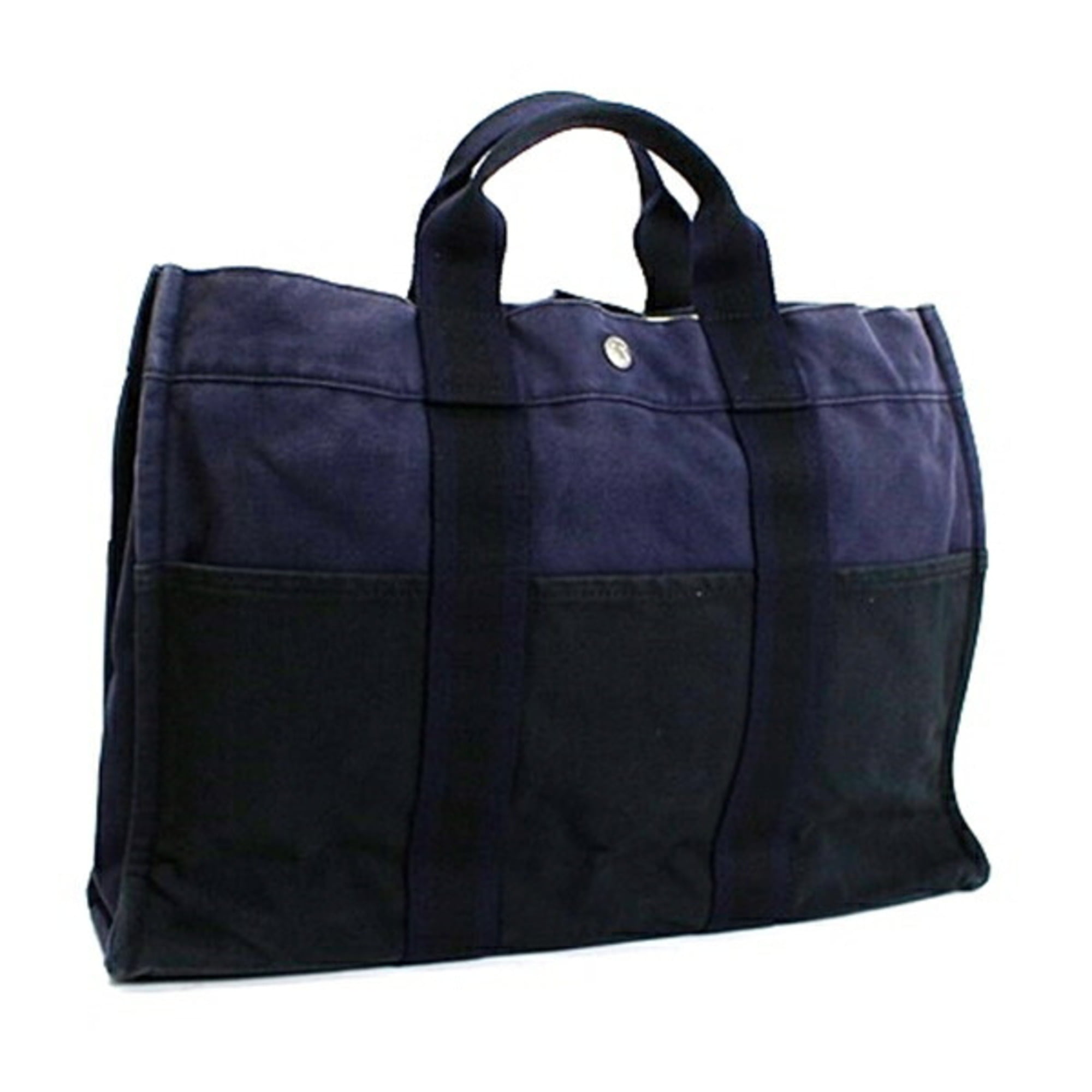 Pre-Owned Hermes Foul Tote MM Canvas Bag Navy x Black HERMES Women's Men's Unisex (Fair)