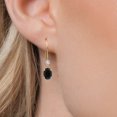 thumbnail image 3 of Gem Stone King 14K Yellow Gold Black Onyx and White Created Sapphire French Wire Dangle Earrings for Women | 0.90 Cttw | Gemstone December Birthstone | Oval 6X4MM and Round 2.5MM, 3 of 6