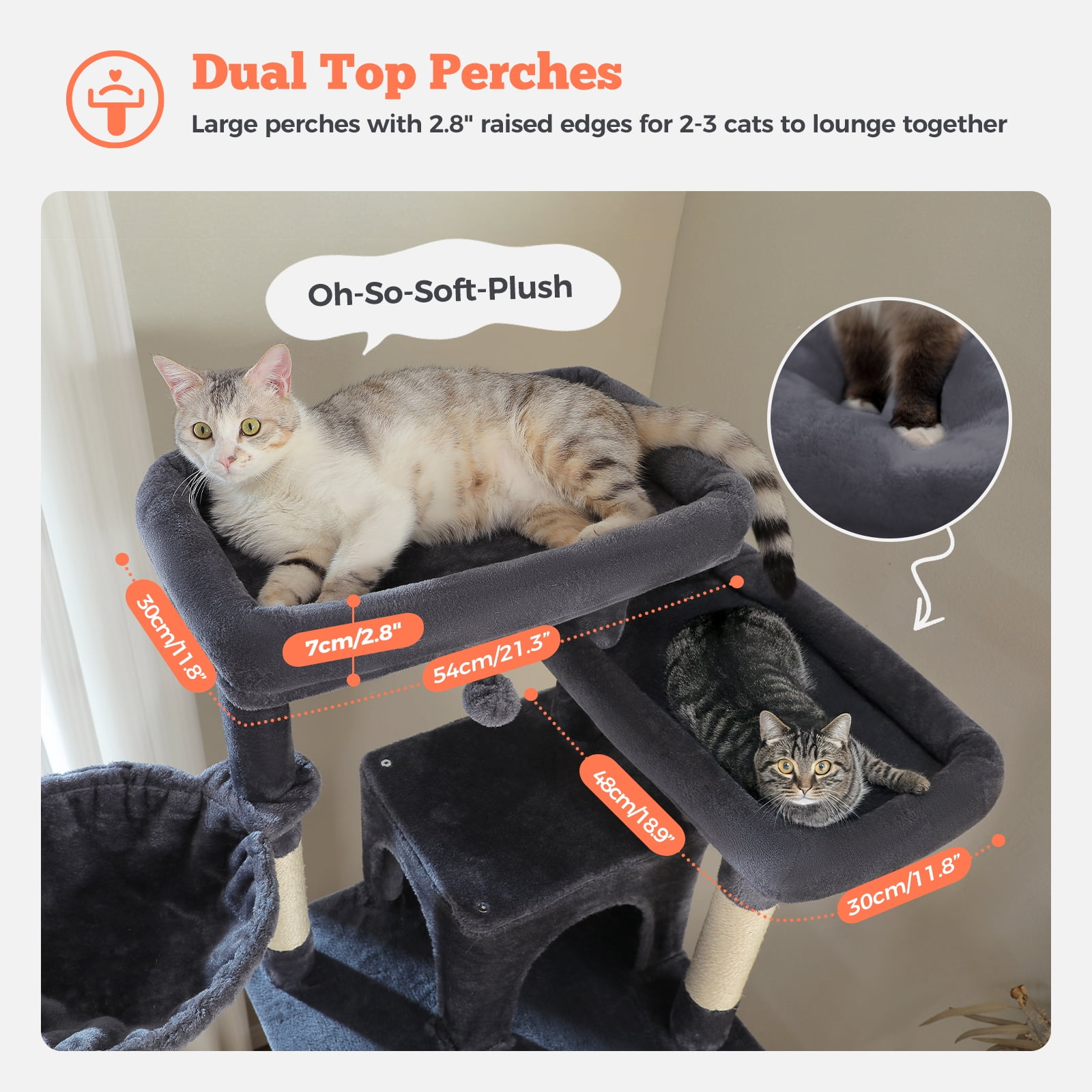 Pefilos 81" Tall Cat Tree for Indoor Cats, Multi-Level Cat Tower with Metal Frame Hammock, Scratching Ramp, 2 Top Perches, 2 Cozy Condos & 6 Scratching Posts, Dark Gray