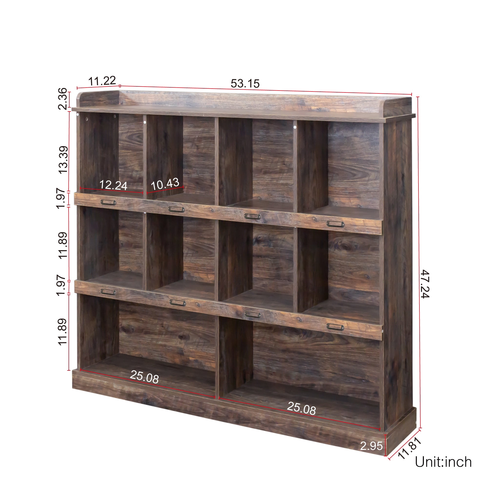 PORKISS 3 Tier Bookshelf, Wooden Bookcase with 10 Cube Storage Organizer, Freestanding Open Bookshelf for Bedroom, Living Room, Office, Espresso