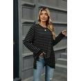 thumbnail image 2 of New Women's Striped Contrast Color Round Neck Long Sleeve Loose T-Shirt Top, 2 of 3