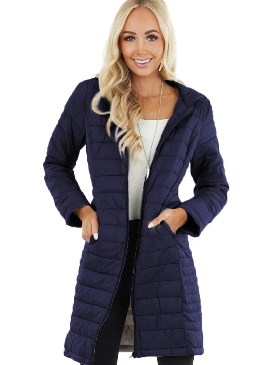 Remikst Women’s Winter Lightweight Hooded Coat Long Sleeve Warm Zipper Outwear Casual Mid Length