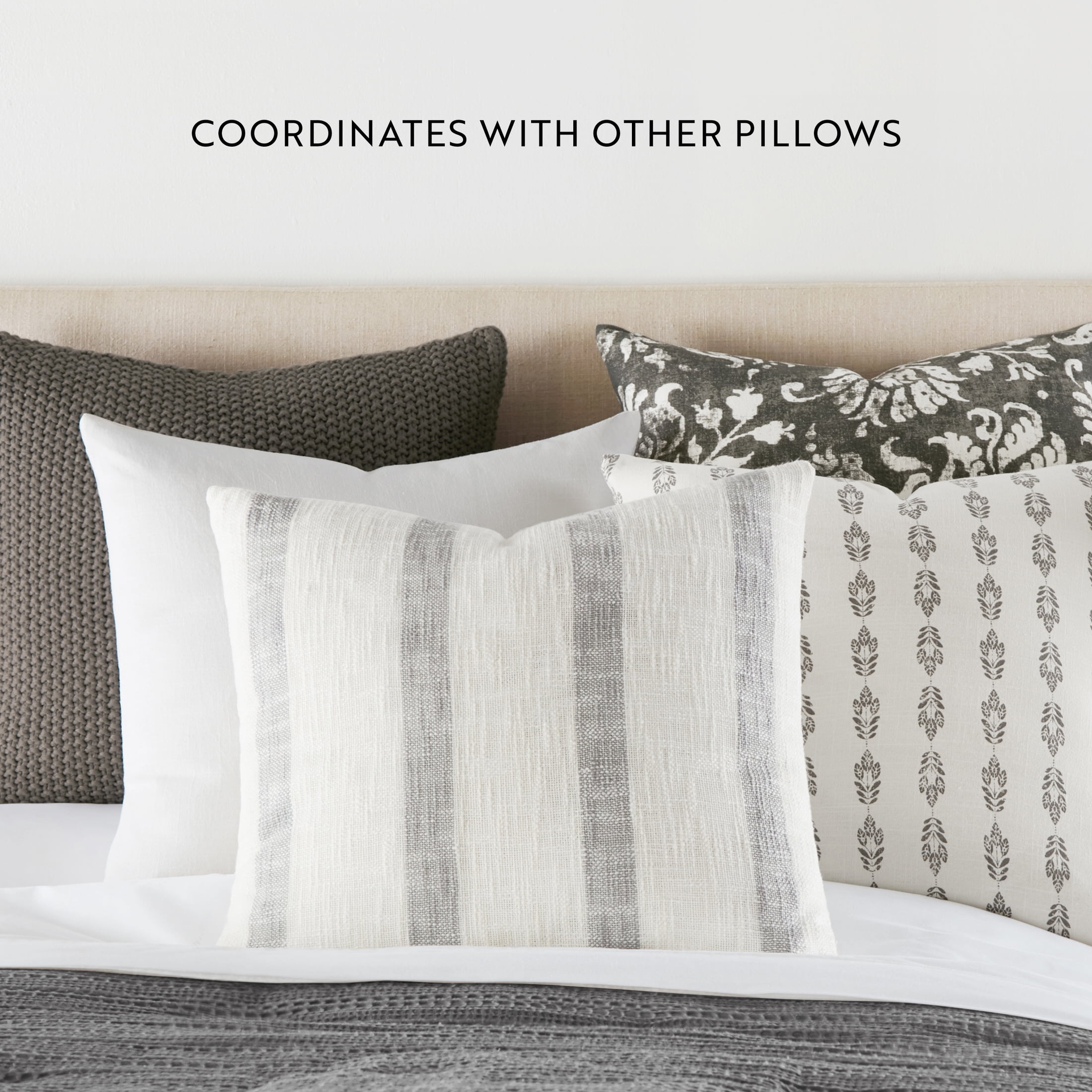 2-Pack Decor Throw Pillows in Yarn-Dyed Awning Stripe / Distressed Floral Patterns by Comfort Canopy
